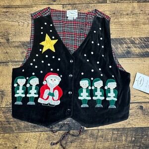Country Wear Christmas Vest Santa Elf‎ Holiday Reversible Plaid Size 12 VTG